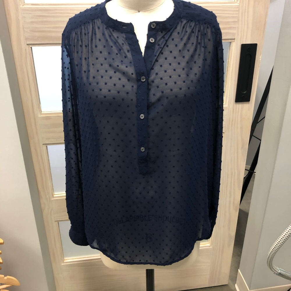 Sheer navy blouse with  dots